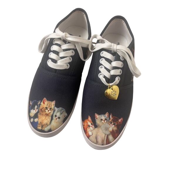 The Bradford Exchange Kitten Cats Sz 8.5 Wearable Art Sneakers Navy Blue - Picture 1 of 11
